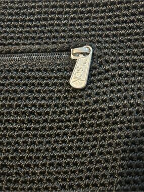 The Sak Black Crocheted Shoulder Bag Silver Zipper Pull Inside & Outside Pocket